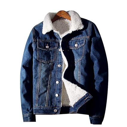 Rera Herren Herbst Winter Warm Jeans Denim Gefütterte Jacke Cowboy Jacke mit Fellkragen Winterjacke Wintermantel Teedy-Fleece