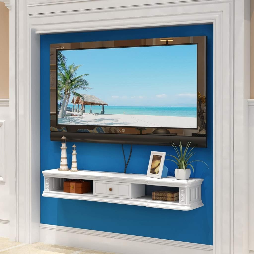 Gfg Wall-mounted TV Cabinet Floating Shelf Wall Shelf TV Background Wall Decoration Shelf Bookshelf TV Console Collectibles, Photo Display Shelf (Color : White, Size : 100cm)