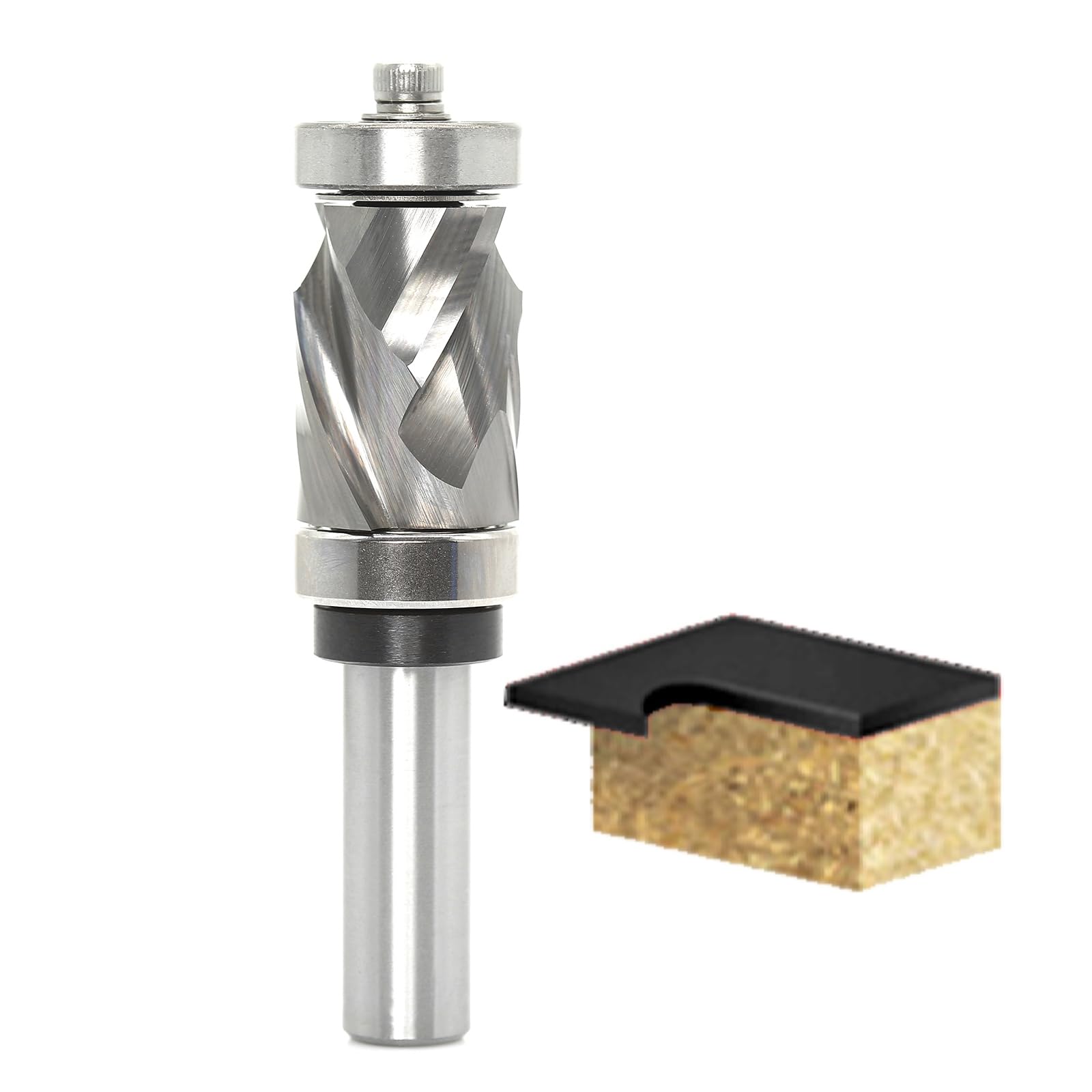 Akylin Ultra-Perfomance Compressiom Spiral Flush Trim Router Bit 1/2 Shank, Top & Bottom Bearing Router Bit 3/4" Cutting Dia, 1-3/16" Cut Height, Pattern Template Trimming Cutter, -12.7 * 19.05