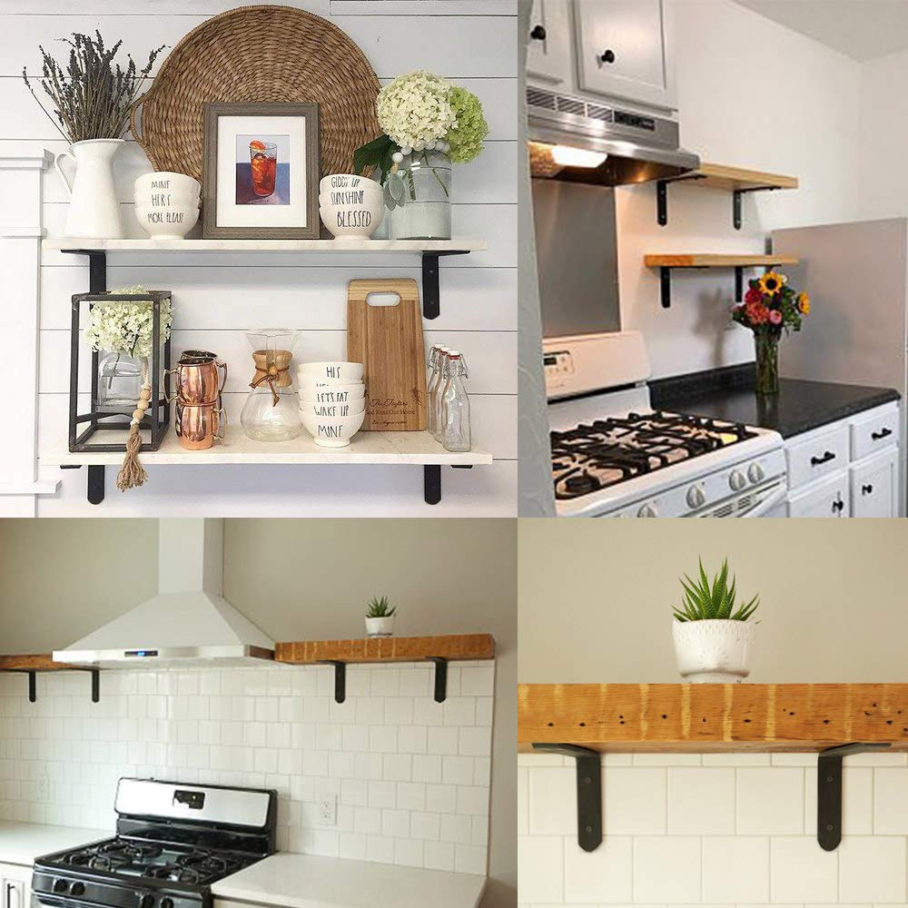 8pcs Shelf Brackets, SUMERSHA Iron L-Shaped Angle Bracket Joint Corner Brace Heavy Duty Shelf Bracket Black Corner Brackets for Wall Hanging with Screws 5\