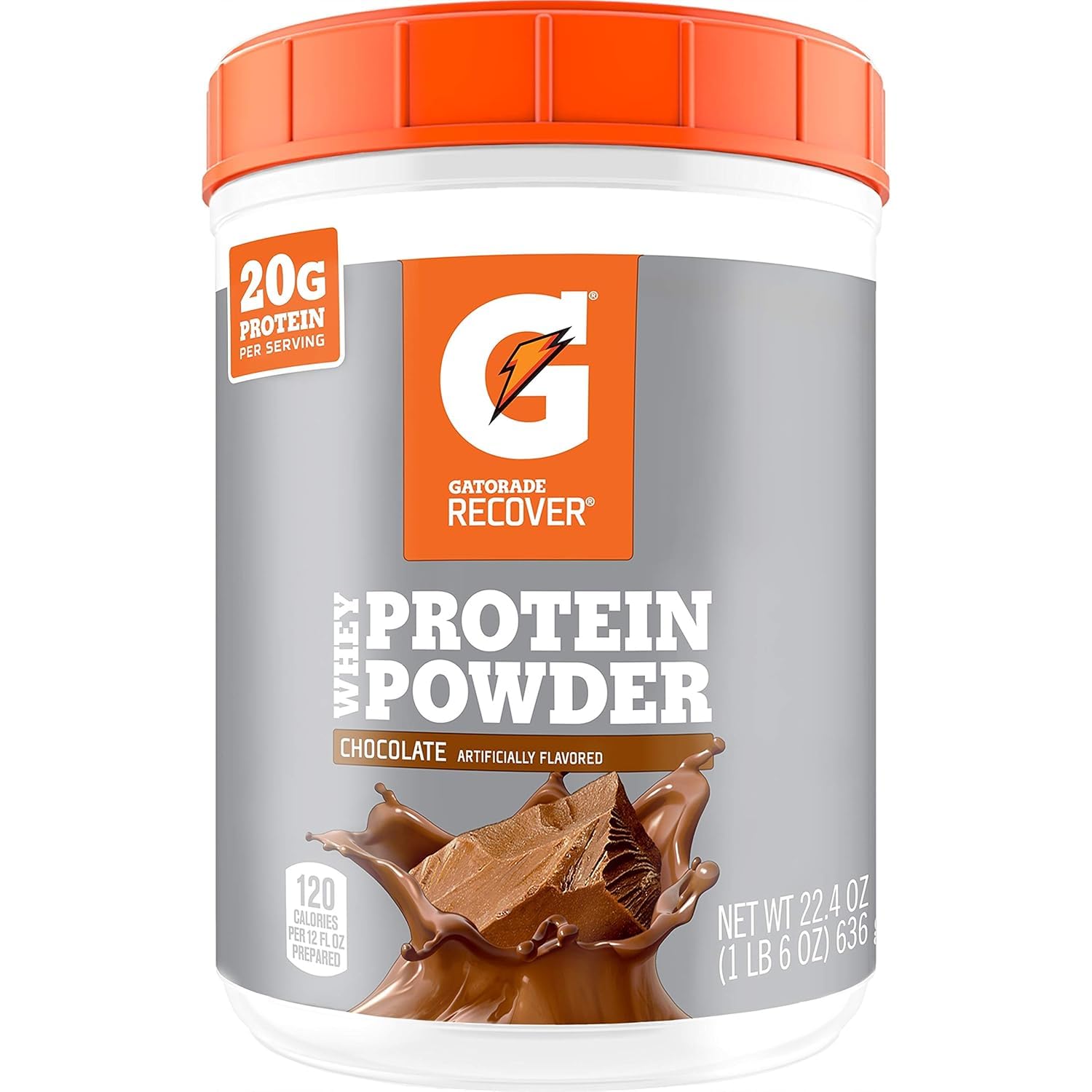 Gatorade Whey Protein Powder, Chocolate, 22.4 Ounce (20 servings per canister, 20 grams of protein per serving)