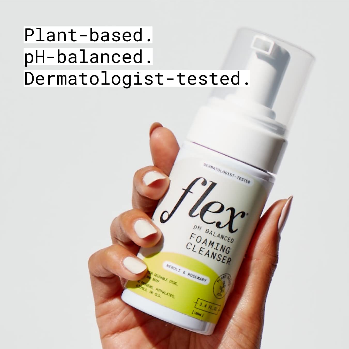 Flex Foaming Cleanser Infused with Neroli & Rosemary – Plant-Based and pH-Balanced Feminine Wash for Silicone Period Cups, Discs and Your Body (3.4 oz.)