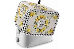 VERSOTILAHOME Summer Lemon Toaster Cover 2 Slice, Farmhouse Black Check Dustproof Bakeware Oven Protector with Top Hook, Plaid Vintage Waterproof Small Kitchen Appliance Toasters Dust Cover, 12"x7.5"x8"