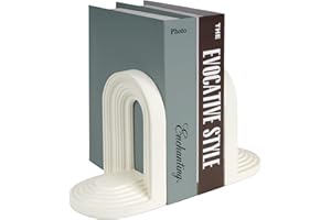 AELS Mordern Bookends, Mid Century Arch Heavy Duty Book Ends, Unique Decorative Bookend Supports for Shelves, Office Desktop Book Stand, Stopper for Books/Movies/CD,Cream