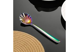 Rainbow Shell Shape Stir Spoons, Stainless Steel Sugar Spoon, Vintage 6.5in Teaspoons for Coffee, Afternoon tea, Dessert, Cap