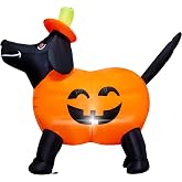 4FT Long Halloween Inflatable Pumpkin Dog Decoration with LED Lights | Pumpkin Dachshund Blow up Decorations Outdoor Indoor Holiday Yard Graden Decor