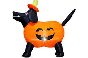 VIKIMORA 4FT Long Halloween Inflatable Pumpkin Dog Decoration with LED Lights Pumpkin Dachshund Blow up Decorations Outdoor Indoor Holiday Yard Graden Decor