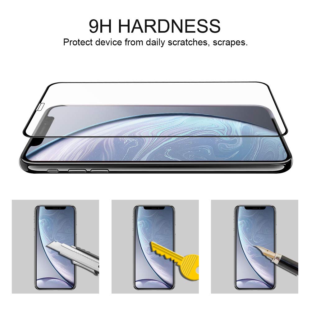EyeO2 Screen Protector for iPhone XR 9h Hardness Tempered Glass Film Anti-Scratch Anti-Fingerprint 3D Curved Guard Screen Replacement Case Friendly Bubble Black Edge Free Full Coverage