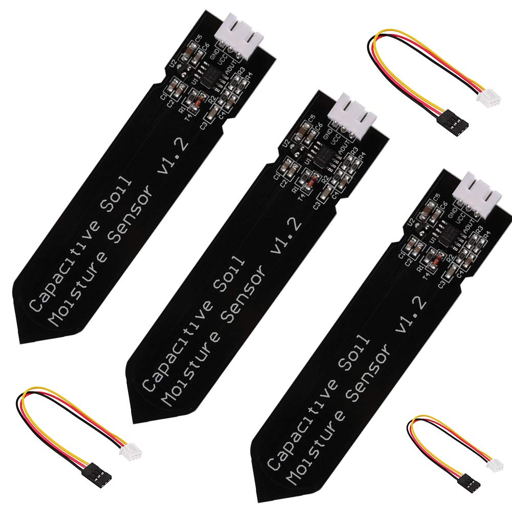 3pcs Analog Capacitive Soil Moisture Sensor V1.2 Wide Voltage Corrosion Resistant with Cable for Arduino Raspberry Pi