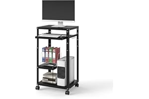 Computer Cart, Mobile Computer Desk, Height Adjustable Workstation, AV Presentation Cart for Video Projector Laptop Printers 