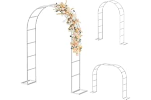 HEOMU Garden Arch Trellis, Metal Garden Arbor with Base, 5.3'W x 7.6'H or 7.9'W x 6.3'H, Assemble Freely 2 Sizes, Arch Trellis for Climbing Plants Outdoor Wedding Bridal Party Decoration, White