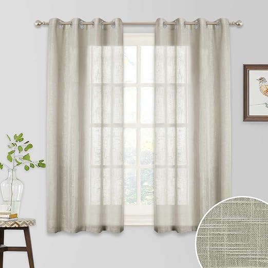 Amazon Com Ryb Home Semi Sheer Curtains Linen Textured Fabric