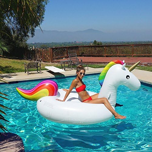 Revanak Inflatable Unicorn Pool Float with Rapid Valves Summer Outdoor Swimming Pool Party Lounge Raft Decorations Toys for Adults &amp; Kids 275cm