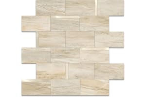 OYASIMI 10-Sheet Peel and Stick Backsplash for Kitchen Tiles,Beige Marble Mixed Gold Metal Stick on Backsplash Subway Wall Tiles for Bathroom, Laundry Room