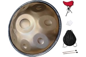 GLADFRESIT Handpan, 18 inches, 9 notes, 440Hz, G minor, comes with handpan stand, handpan bag, two beaters, and dust cloth.（9