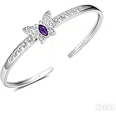 QKABTI Butterfly Filigree Cuff Bracelet with CZ, 925 Sterling Silver Adjustable Natural Gemstone Bangle, Vintage Boho Jewelry Gift for Her
