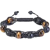 Genasto Natural Tiger Eye Bracelet for Men, Protection Tigers Eye Energy Stone Beads Healing Bracelet, Handmade Crystal Beads Bracelet Mens Jewelry Christmas Gifts for Men