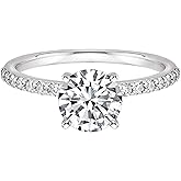 Dazzlingrock Collection GRA Certified D Color VVS1 1.20 Cttw Round Center Moissanite & Side Cubic Zirconia Classic Engagement Ring for Women in 925 Sterling Silver