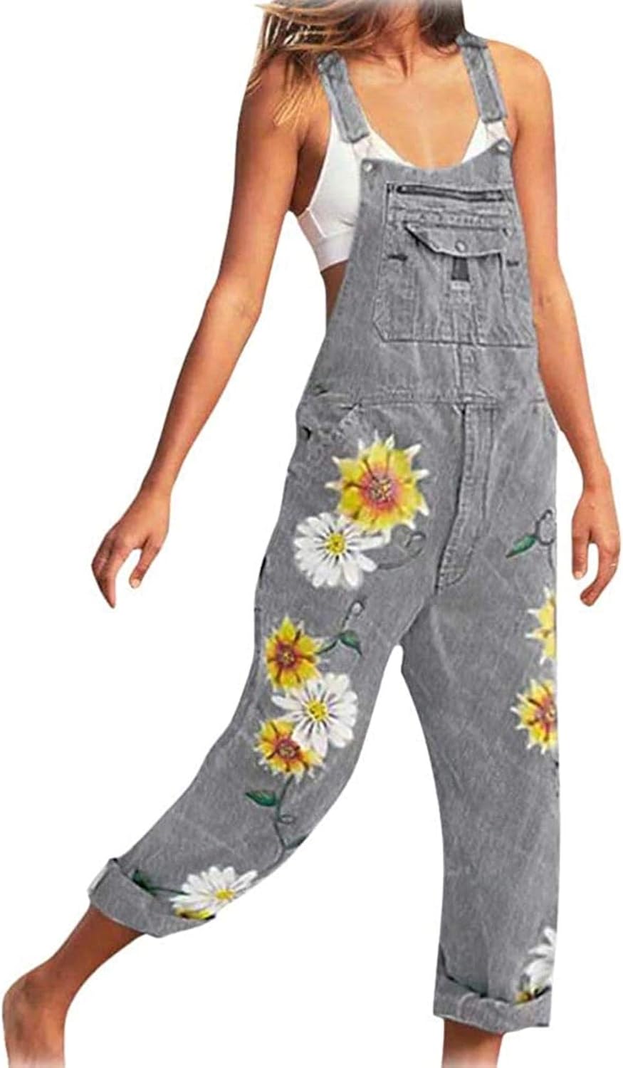 HTTER Women's Casual Loose Dungarees Denim Vintage Printed Baggy