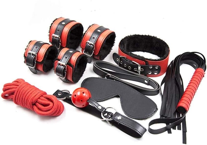 QYXJJ YR&ZL Black Red Plush 7 Piece Set Massage Relaxation Couples Yoga Set Bed Tool Fancy Dress Up Cosplay Exercise Spreader Straps