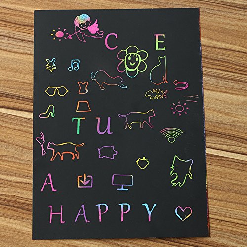 image for Nextnol 30 Scratch & Sketch Art papers,Scratch Art Rainbow With 3 Wood