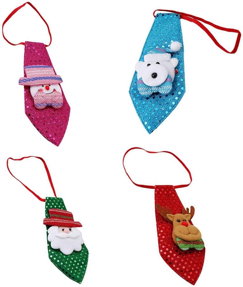 Booluee 4 Pack Christmas Children Tie Neckties, Boy's Christmas Tie, Sequin Holiday Necktie for Christmas Party Costume Accessories: Clothing