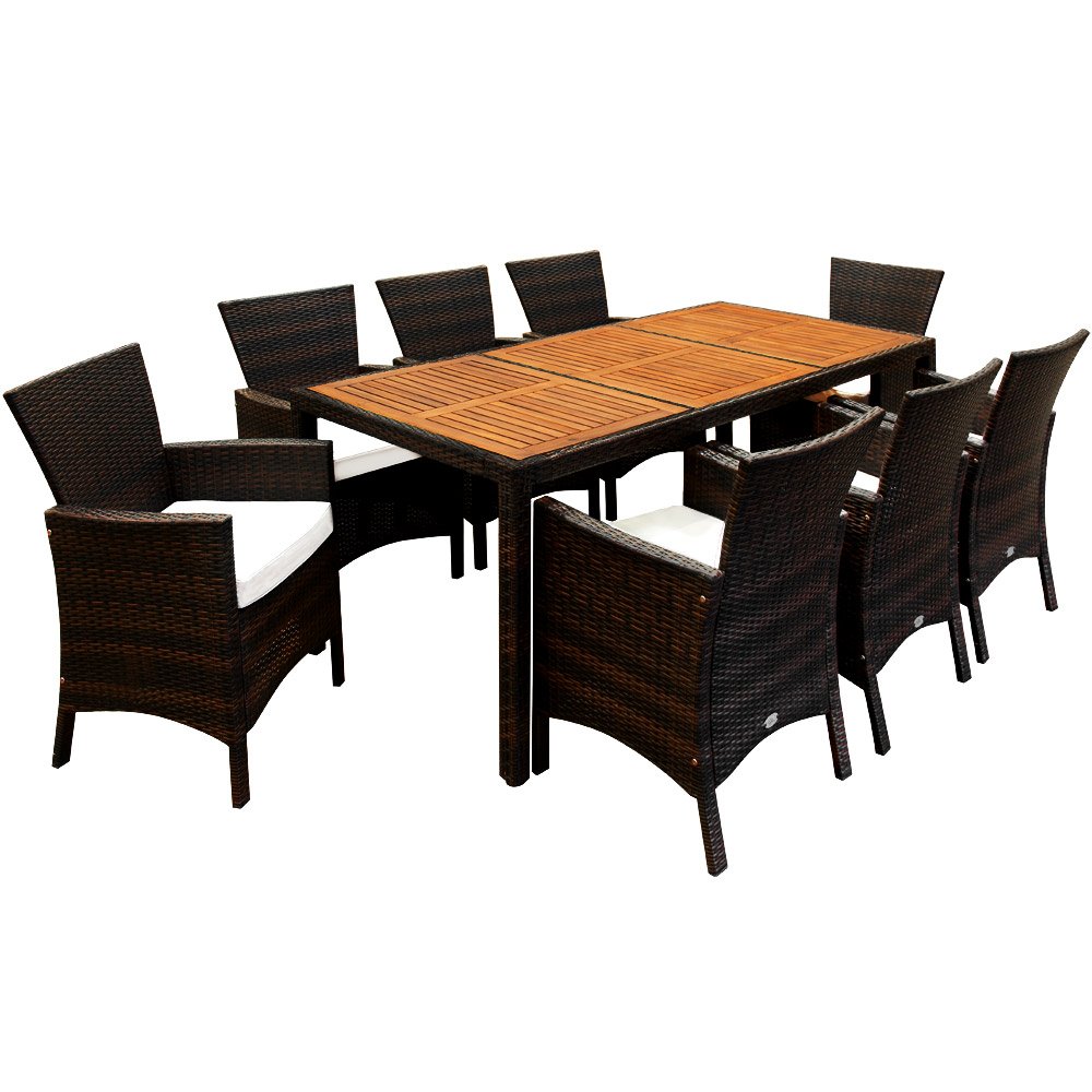 17tlg PolyRattan Sitzgruppe Akazienholz Gartenmöbel Lounge ...