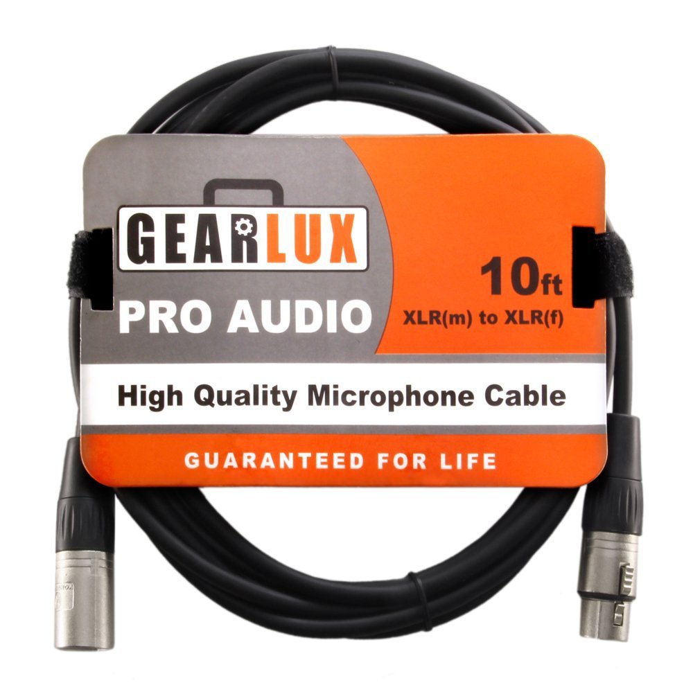 Gearlux XLR Microphone Cable, Fully Balanced, Male to Female, 10 Feet - Single Pack
