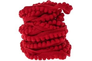 Yalulu 10 Yards Mini Pom Pom Trim Ball Fringe Ribbon Tassel DIY Sewing Accessory Lace for Home Party Decoration,1cm Width (Red)