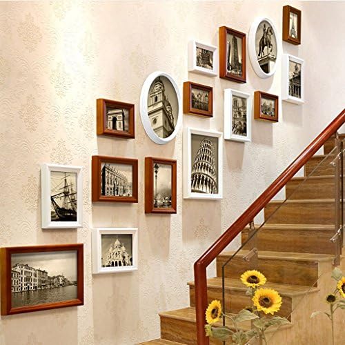 European staircase photo wall creative wall combination frame ( Color : White walnut )