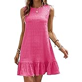 SOLY HUX Women's Ruffle Hem Sleeveless Tank Dress Round Neck Casual Jacquard Hem Smock Summer Mini Dresses
