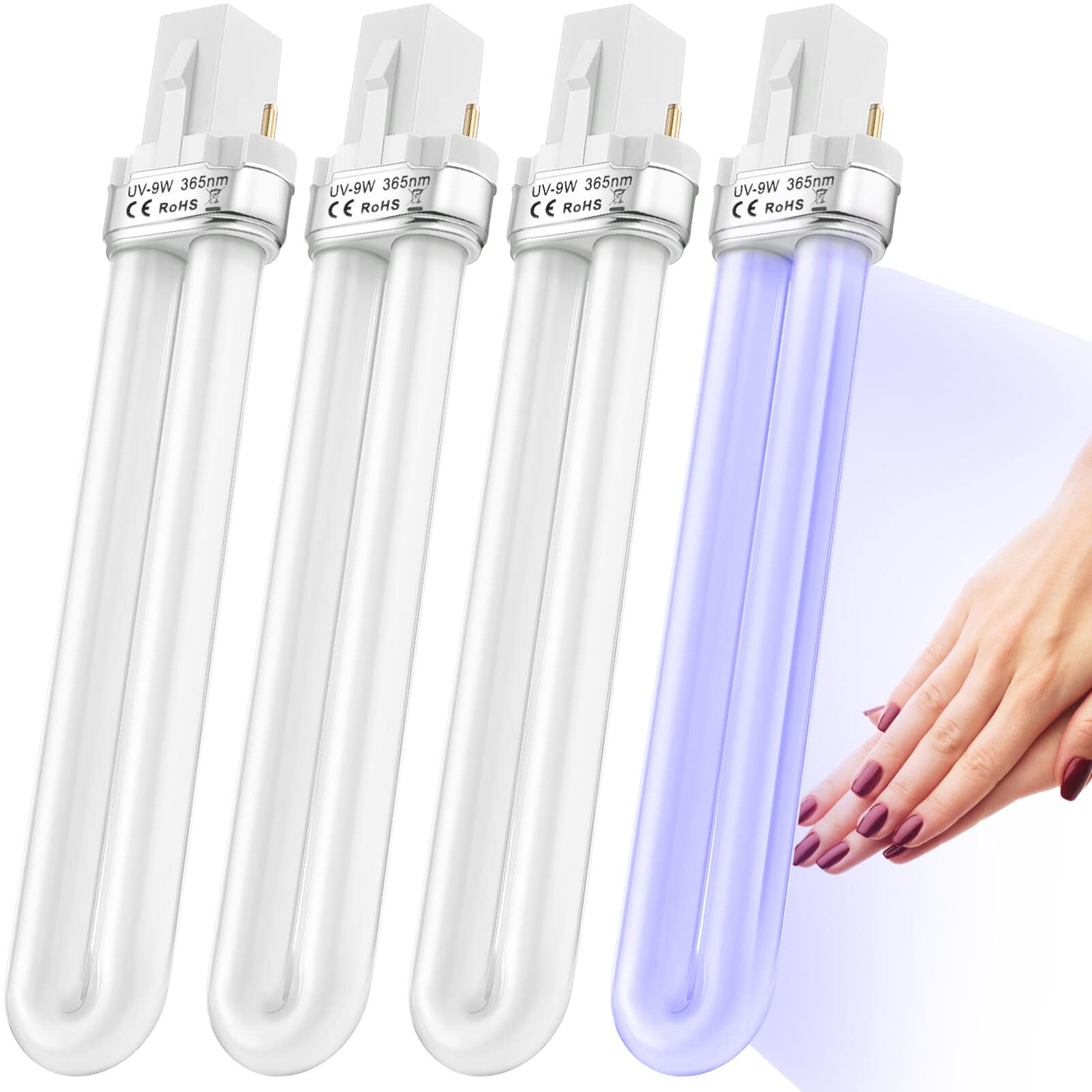 Gatuida Nail Lamp Bulb Replacement: 4pcs UV 9W 365nm Bulb Lamp Bulb Tube for Nail Art Dryer UV Lamp Light