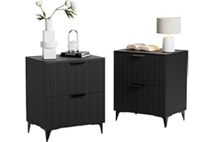 Royal Windsor Small Fluted Nightstand Set of 2 with 2 Drawers, Side End Table, Small Accent Storage Cabinet, Modern Night Sta