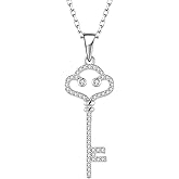 Aprila Women Necklace 925 Sterling Silver Heart Key Pendant Necklace with Cubic Zirconia Jewelry