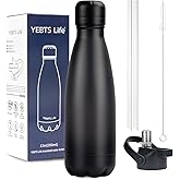 Insulated Water Bottle, 12oz Stainless Steel Water Bottles with straw lid, Metal Sports Water Bottles for Boys,Girls, Double Wall Vacuum BPA-Free Flask for School, Sports & Travel-Black
