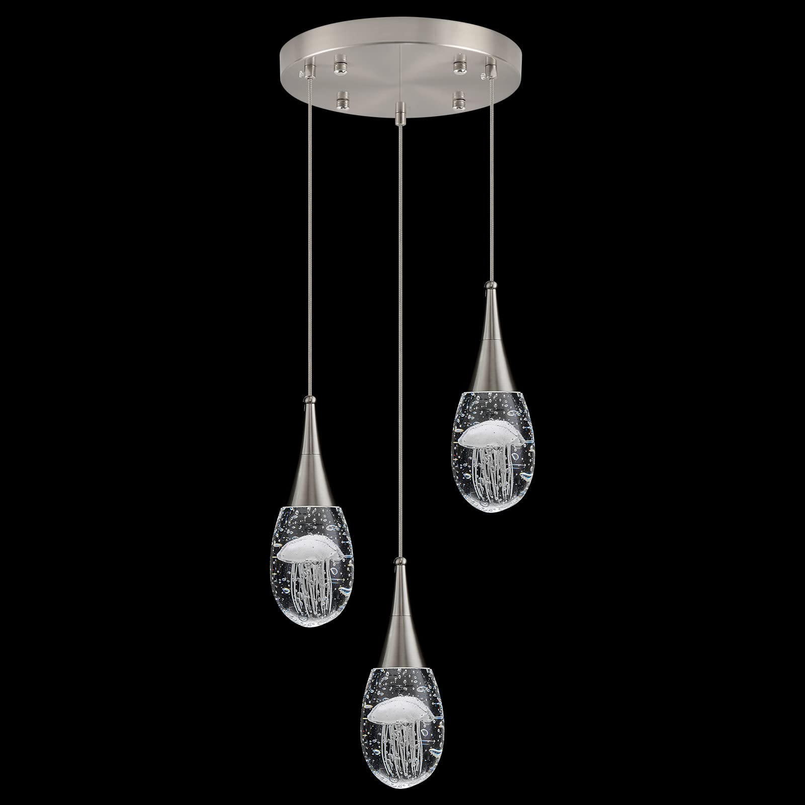 Photo 1 of AIRYPHANT 3 Lights Crystal Pendant Light, 15W Modern Nickel Dimmable LED Teardrop Chandelier Cluster Pendant Light for Kitchen Island Dining Room Hallway Bathroom 6000k Cool White