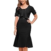 MUXXN Women's Vintage 1950s Midi Crew Neck Short Sleeve Party Cocktail Work Casual Bodycon Dress