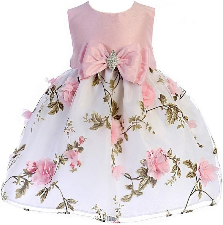 Crayon Kids Baby Girls Ivory Floral Print Easter Flower Girl Dress 6-24M