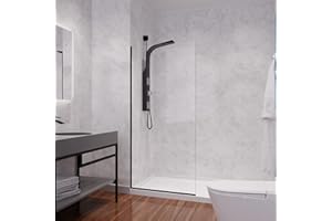 ANZZI 74 X 34 Inch Frameless Fixed Glass Shower Screen Shower Door in Matte Black | Veil Water Repellent Clear Tempered Glass Single Panel for Shower Room | Glass Screen Frame Hardware Complete Kit