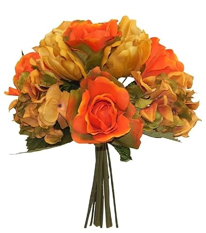 Amazon Com Orange Brown Bridal Bouquet Roses Hydrangea Tulips
