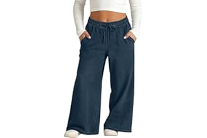Wide Leg Jeans for Womens & Girls Baggy Elastic High Waist Drawstring Denim Pants Strechy Pull On Trousers with Pockets