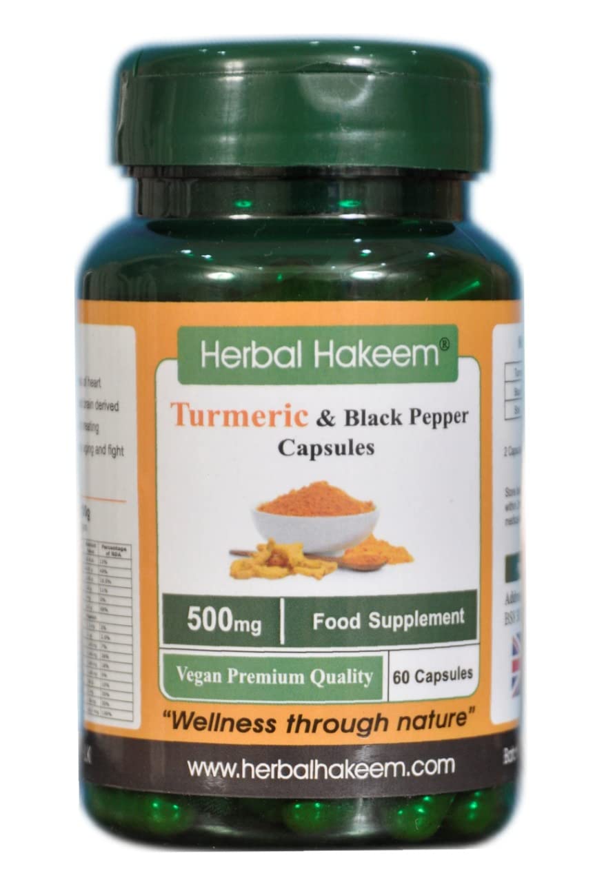 Turmeric and Black Pepper Capsules - Vegan 60 x 500mg (Made in the UK)