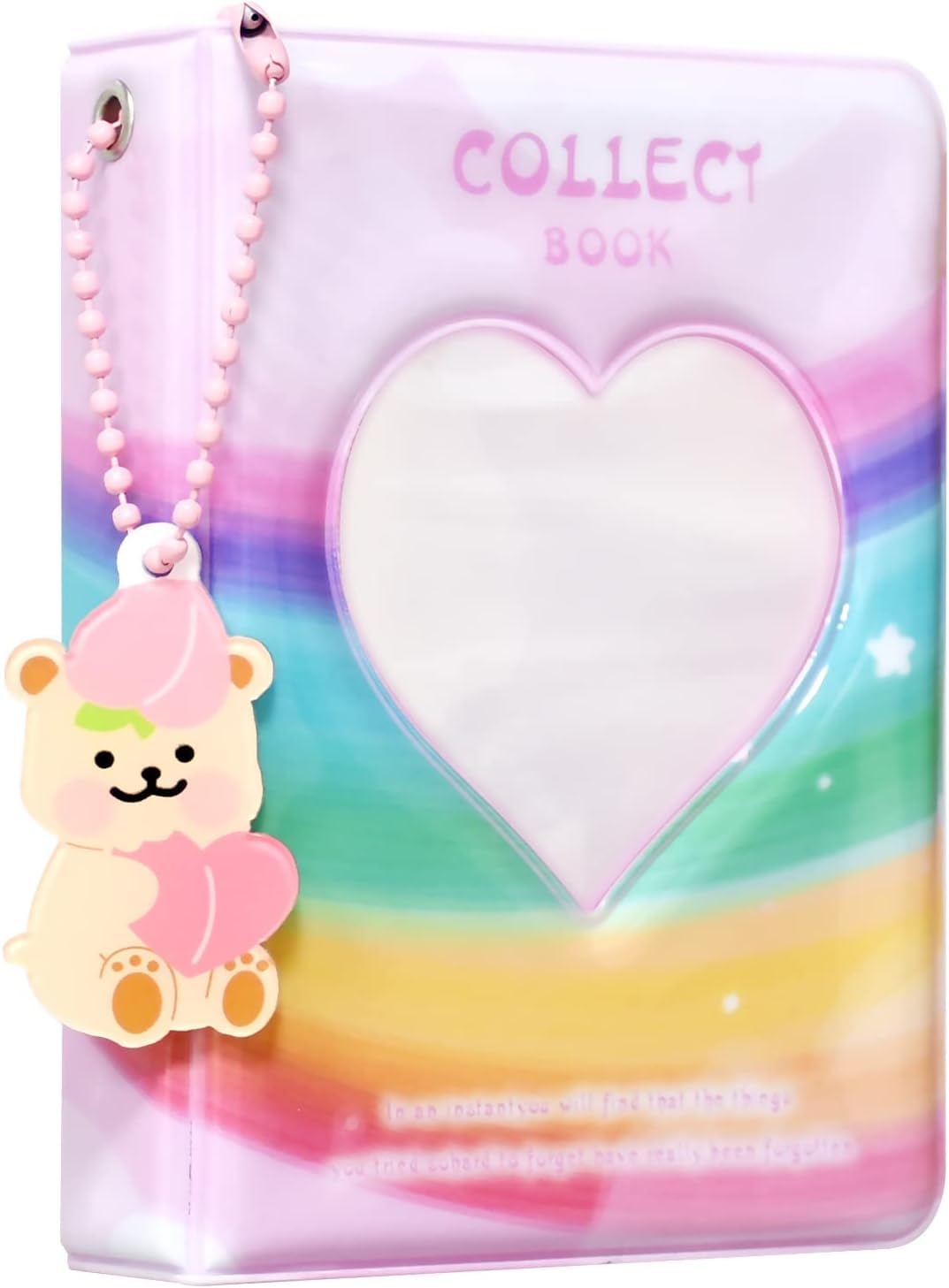 3 Inch Kpop Photocard Binder Holder Book, Mini Photo Album Kpop Photocard Binder, Love Heart Hollow Photo Card Holder Kpop Album 40 Pockets with Lovely Pendant for Photo Collection (Rainbow) — image 1