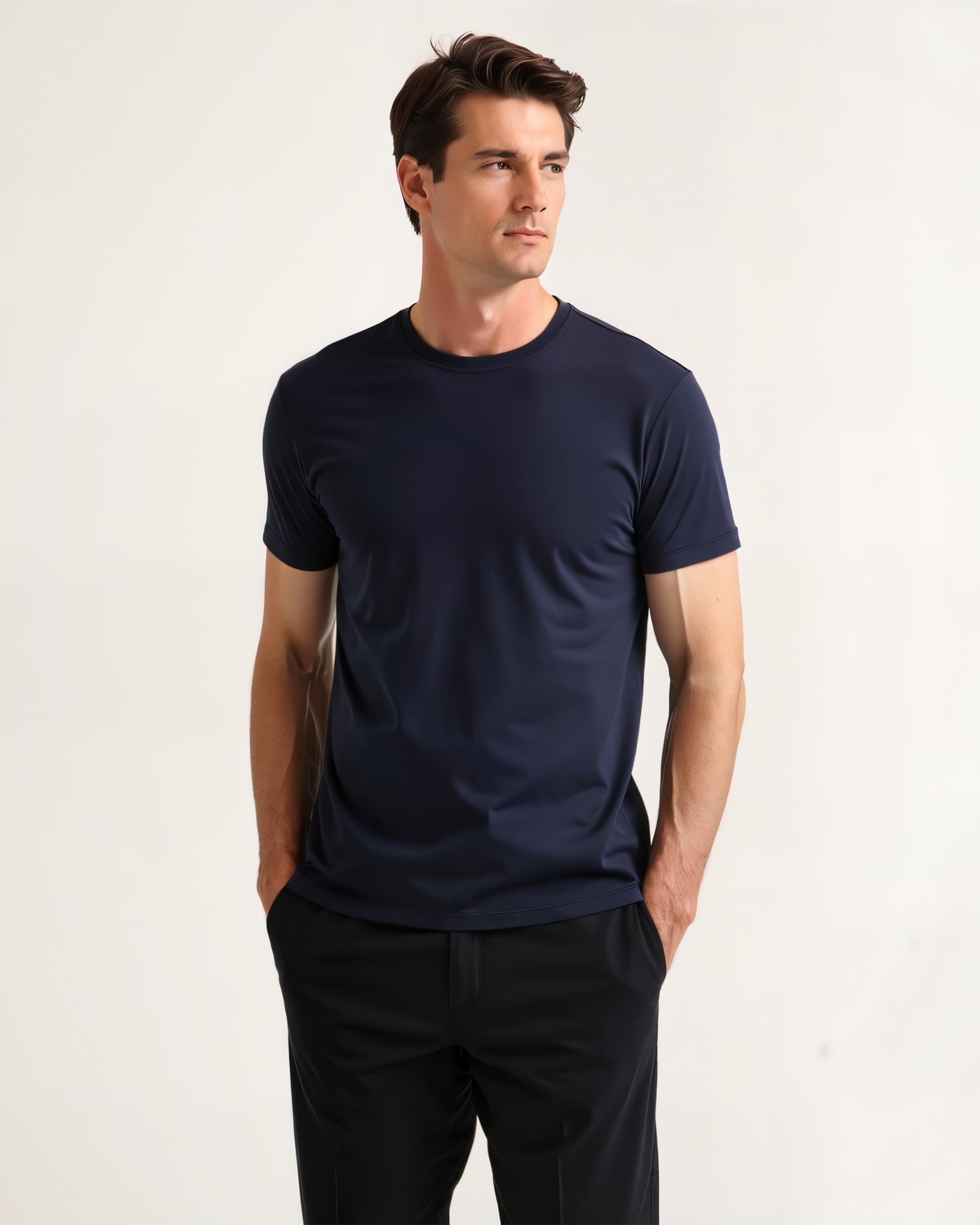 Kenneth Cole REACTION Mens T-Shirt Pack of 3 - UPF 50+ Cotton/Spandex Jersey Slim Fit White T Shirts for Men Pack (Black/Olive/Navy, Large)