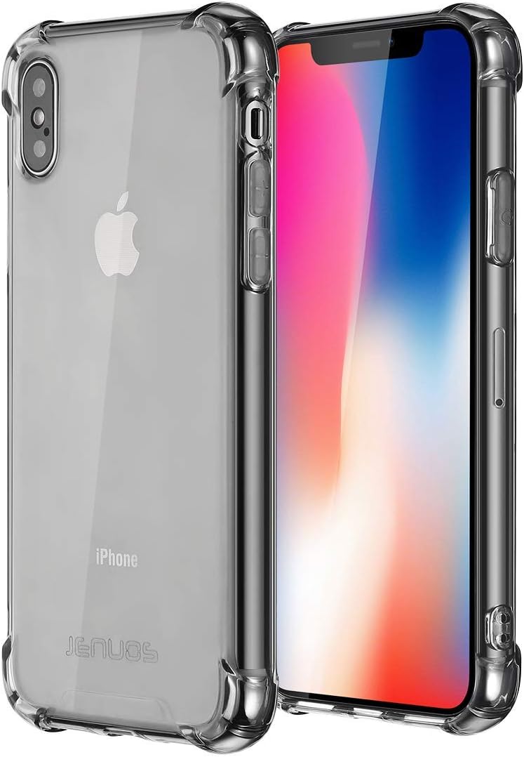 Jenuos iPhone X Case, iPhone XS Case, Silicon TPU Clear Shockproof Case Cover for iPhone X/iPhone 10 5.8", Transparent Bumper - Grey (IX-TPU-GY)