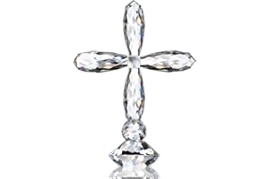 H&D HYALINE & DORA 5.3'' Tall Crystal Cross Standing on Base Glass Cross Figurine Collectible Traditional Christian Table Decor, Clear