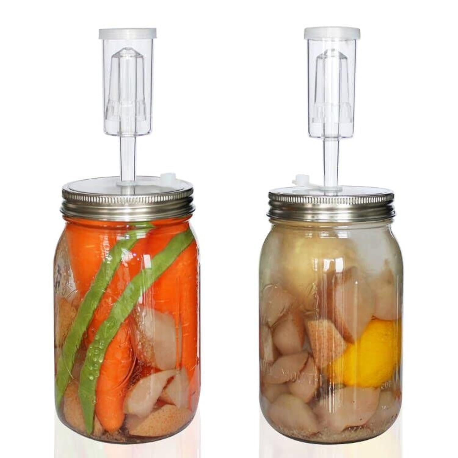 laffeya Fermentation Lids Kit - Wide Mouth Mason Jar Fermenting Lids 2 with Airlocks 2 & Grommets, Stainless Steel Fermenter Lid for Making Hot Sauce Pickle Hot Beer Wine (Jars Not Included)
