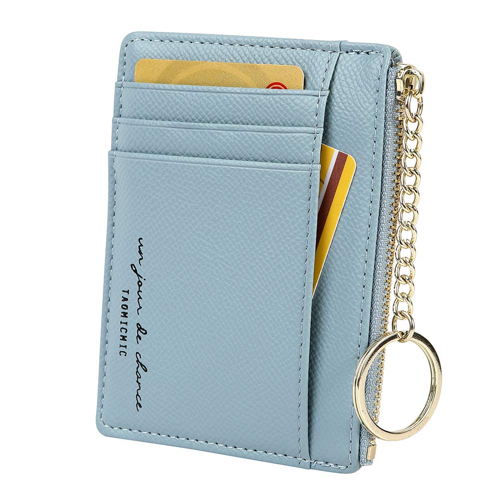 Cynure Women's 8 Cards Slim Minimalist Card Holder Coin Changes Purse Keychain Front Pocket Wallet, Sky Blue