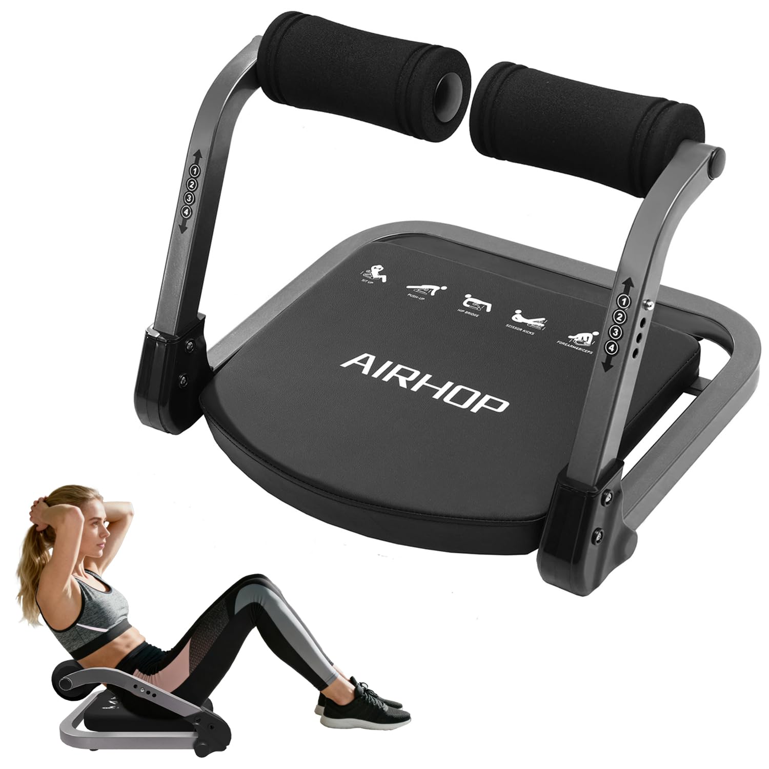AIRHOP Ab Machine for Stomach Workout, Abs Workout Equipment for Sit Up Exercise, 4-Speed Adjustable Ab Trainer Machine with Automatic Rebound, Home Gym Abdominal Exercise Equipment for All Ages