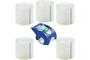 MJUNM Heavy Duty Clear Packing Tape - Quiet Moving Tape for Packing Boxes, 6 Rolls Packaging Tape with 1 Shipping Tape Dispenser, 2 Inch x 27 Yards